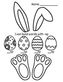 Preview of Easter Bunny Phonics Activity, -OP word building activity, K-2 phonics