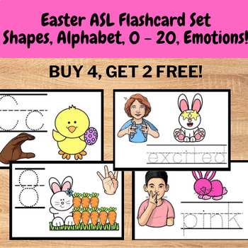 Preview of Easter Bunny Preschool ASL Flashcard Set - shapes, alphabet, 0 - 20, & colors