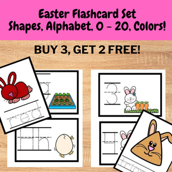 Preview of Easter Bunny Rabbit Preschool Flashcard Set - shapes, alphabet, 0 - 20, & colors