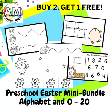 Preview of Easter Bunny Rabbit Preschool Task Card Mini-Bundle - alphabet and 0 - 20 cards