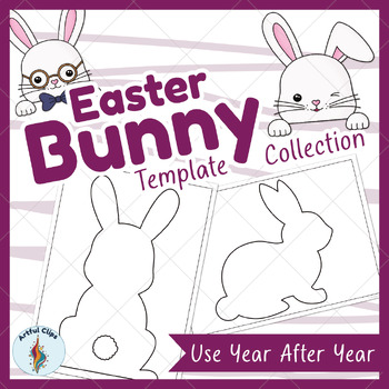 Preview of Easter Bunny Template Set: Printable Full-Page Black and White Outlines
