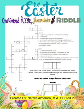 Preview of Easter Bunny Themed Crossword Puzzle, Jumble, and Riddle Activity Game
