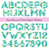 Easter Bunny and Chicks Digital Alphabet Clipart