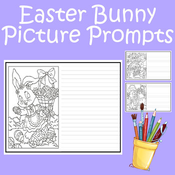 Preview of Easter Bunny creative writing picture prompts to color and write set of 20
