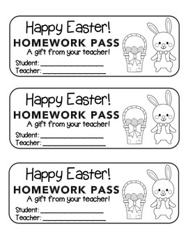 Preview of “Easter” Bunny with Basket - Homework Pass –Holiday FUN! (black line)