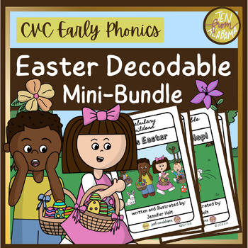 Preview of Easter CVC & Vocabulary Decodable Readers Mini-BUNDLE K + 1st Grade Level Books