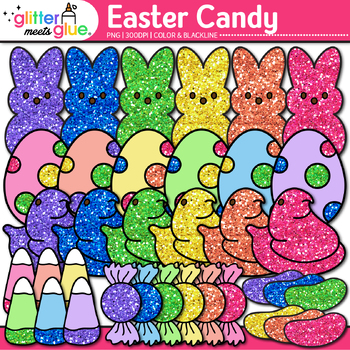 Preview of Easter Candy Clipart: 42 Peep, Chick & Jelly Bean Clip Art Transparent PNG B&W