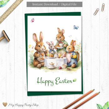 Preview of Easter Card, Happy Easter Card, Bunny Card, 5"X7". Printable