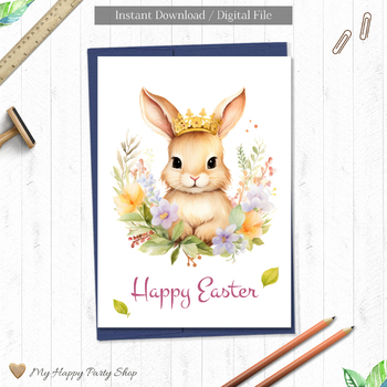 Preview of Easter Card, Happy Easter Card, Bunny Card, 5"X7". Printable