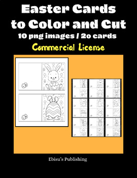 Preview of Easter Cards to Color and Cut (10 PNG files/20 cards) - COMMERCIAL LICENSE