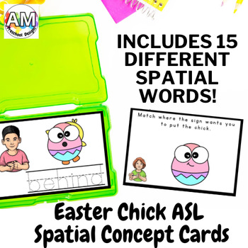 Preview of Easter Chick Spatial Concept Preposition Worksheets ASL Spring Vocab Task Cards