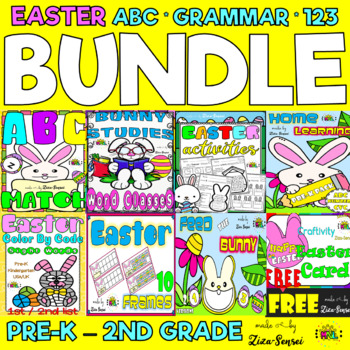 Preview of Easter ELA Grammar Literacy Math Centers Prek Kindergarten Bundle