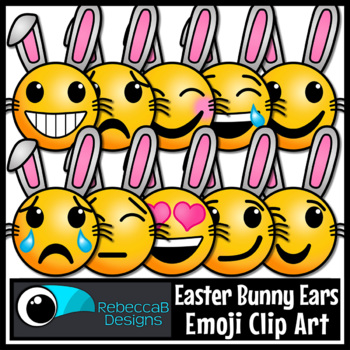 Preview of Easter Bunny Ears Emoji Emotions Clip Art