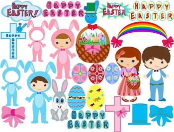 Preview of Easter Clip Art - PNG,EPS-egs, rainbow, rabbit, bunny school -050-