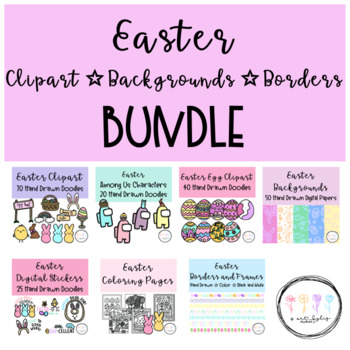 Preview of Easter Clipart, Backgrounds, Borders, & Digital Stickers Set BUNDLE