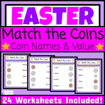 Preview of Easter Coin Names & Value: Matching Coins Worksheets Packet Spring Special Ed