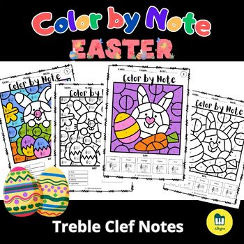 Preview of Easter Color by Code Worksheets - Treble Clef Notes