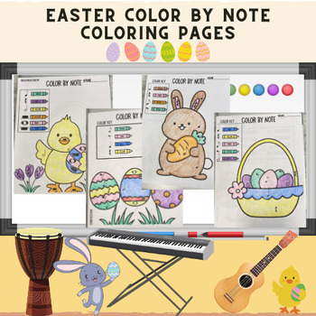 Preview of Easter Color by Note Coloring Pages for Music K, 1st, 2nd, 3rd, 4th, 5th