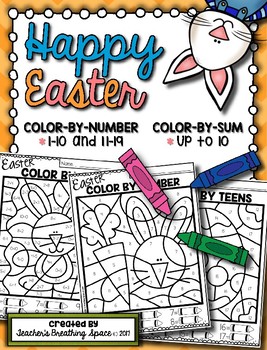 Preview of Easter Color-by-Number 1-10 & 11-19 / Color-by-Sum (up to 10)