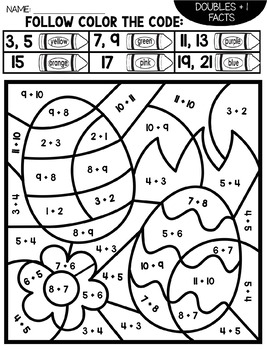 Easter Color by Number Addition Facts by Teaching Second Grade | TpT