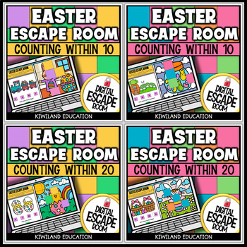 Preview of Easter Color by Number Counting Digital Escape Room Activity Games Bundle