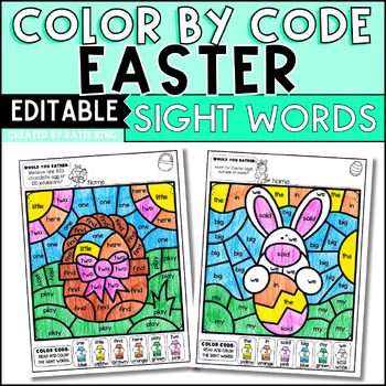 Preview of Easter Color by Sight Word Practice Activities Editable Worksheets