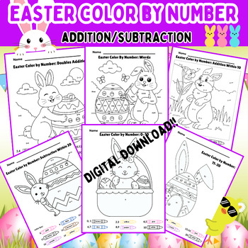 Preview of Easter Coloring By Number Addition and Subtraction