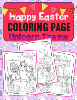 Preview of Easter Coloring Page For Kids Ages 4-8 Years | Unicorn Theme