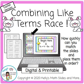 Preview of Easter - Combining Like Terms - Race - Digital & Printable Activity