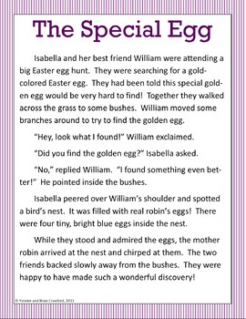 Easter Reading Passages - Stories and Activities 4th grade Distance