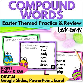 Preview of Easter Compound Words Task Cards - Spring Reading Vocabulary Practice Activities