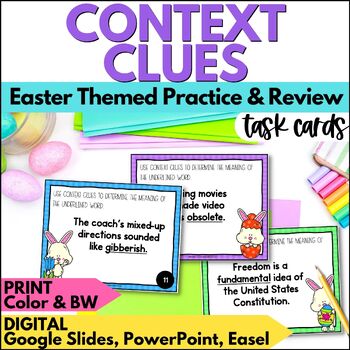 Preview of Easter ELA Using Context Clues Task Cards Activities, Spring Vocabulary Practice
