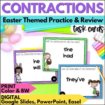 Preview of Easter Contractions Task Cards - Spring Grammar Practice and Review Activities