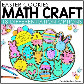 Preview of Easter Cookies Math Craft | Easter Eggs Bunny Chick Activities & Coloring Sheets