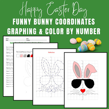 Preview of Easter Coordinates Mystery Picture Funny Bunny with Glasses Plot & Color No Prep