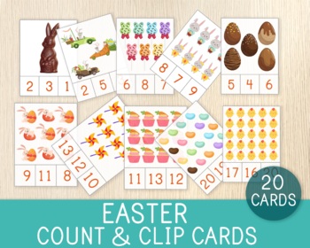 Preview of Easter Count & Clip Cards, Numbers 1-20, Easter Activity, Math Game, Flashcards