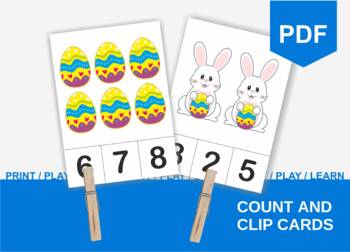 Preview of Easter Count and Clip Cards 1-10, Clothespin Number Cards, Counting Flashcards