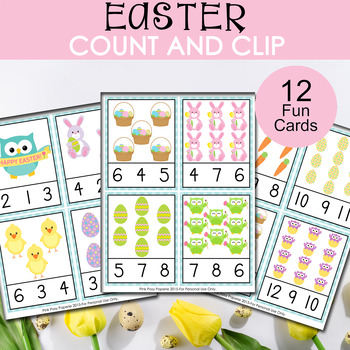 Preview of Easter Count and Clip Cards - Math Center- Numbers 1 - 12