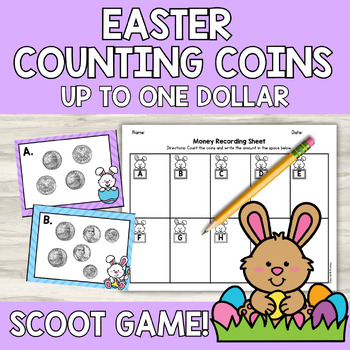 Preview of Easter Counting Money Coins Scoot Game (Up to $1.00) | Math Task Cards Activity