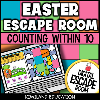 Preview of Counting to 10 Color By Number Digital Escape Room Fun Easter Math Activity