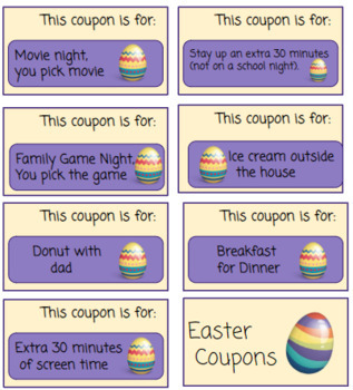 Preview of Easter Coupons for FAMILIES and CLASSROOMS