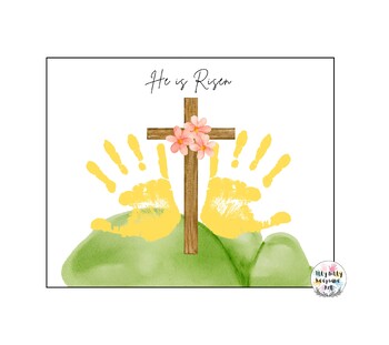 Preview of Easter Cross Handprint Art Craft Printable Template / He is Risen