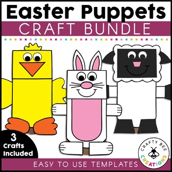 Preview of Easter Paper Bag Puppets Easter Bunny Chick Lamb Craft Template Spring Art March