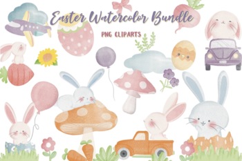 Preview of Easter Cute Bunny Watercolor Bundle Clipart Collection