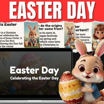 Preview of Easter Day 2024 Google Slides: Origins & Trivia, and Math Quizzes For Classroom