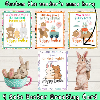 Preview of Easter Day Card Bear Theme Printable Digital Card