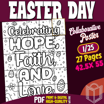Preview of Easter Day Celebrating Hope Faith and Love - Collaborative Poster Coloring Craft