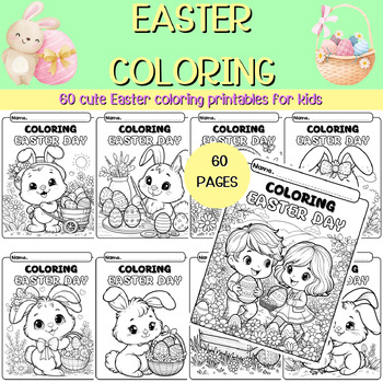 Preview of Easter Day, Easter Eggs With Chicken an Bunny Coloring Pages
