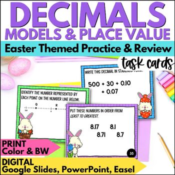 Preview of Easter Decimals Task Cards for Spring Activities for Tenths and Hundredths