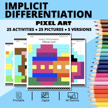 Preview of Easter: Derivatives Implicit Differentiation Pixel Art Activity